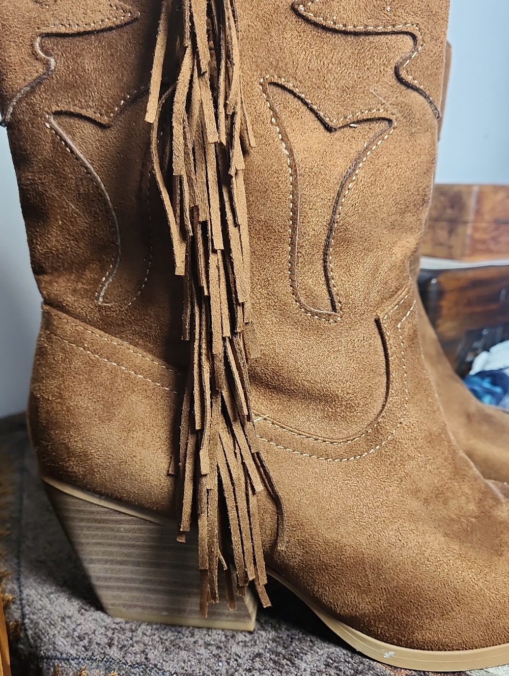Brown Heeled Western Boots With Fringe - Picture 4 of 6